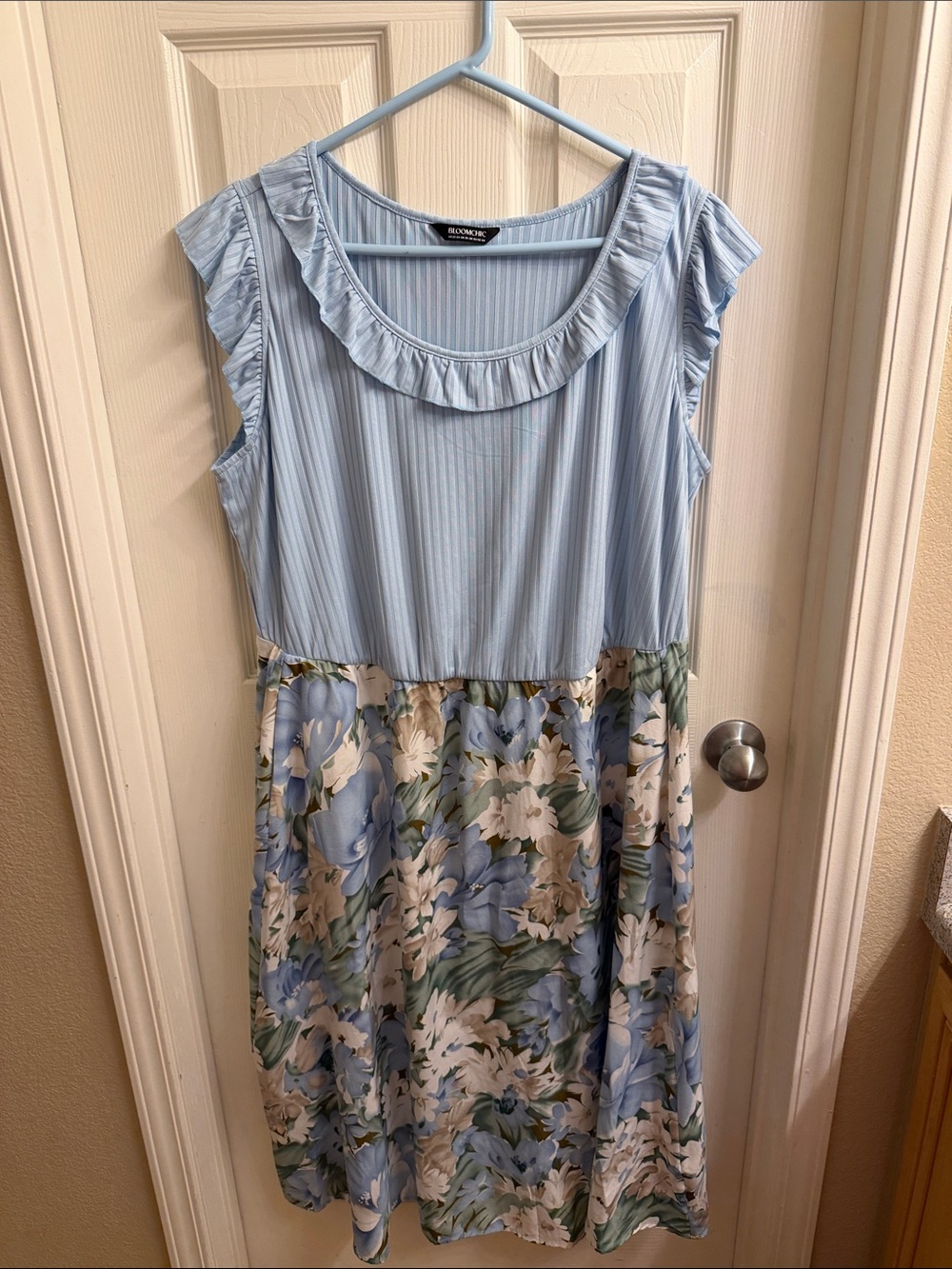 BloomChic Light Blue Ruffle Floral Sundress with pockets